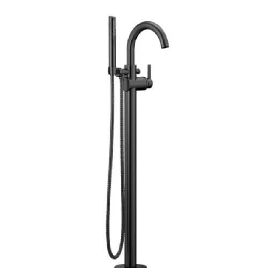 Plumbing Delta Bathtub Faucets | Trinsic Single Handle Floor Mount Tub Filler Trim W/ Hand Shower (Matte Black)