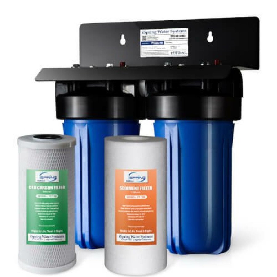 Plumbing iSpring Whole House Systems(Point Of Entry) | 2 Stage Heavy Duty Whole House Water Filter System, 10"X4.5" Big Blue Sediment Filter And Carbon Block Filter