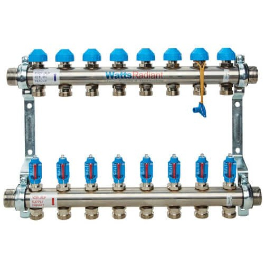 Pex Watts Watts Radiant Heat Manifolds | D3803008Ss, 8 Loop, 1" Stainless Steel Hi Flow Radiant Heat Manifold