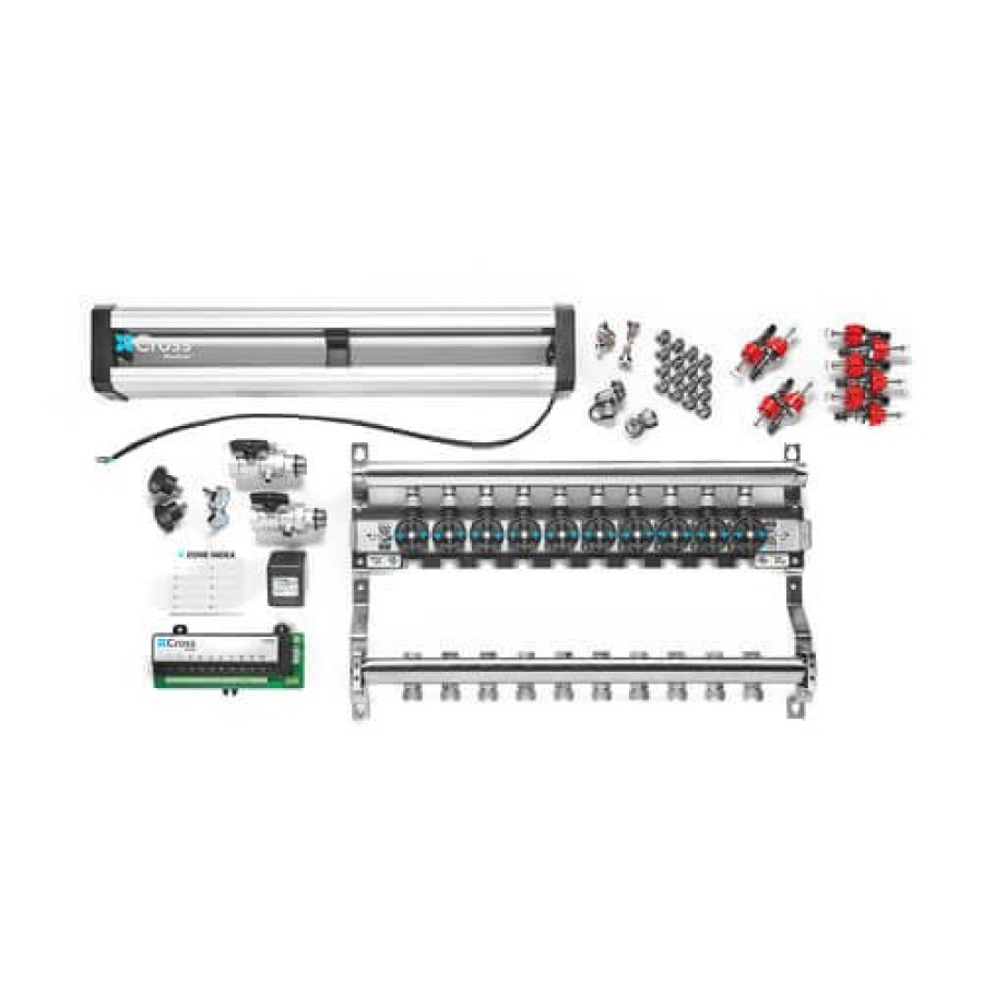 Pex Cross Manifold Cross Manifold Radiant Heat Manifolds | 10 Loop Stainless Steel Manifold Package W/ Control (1/2" Pex)