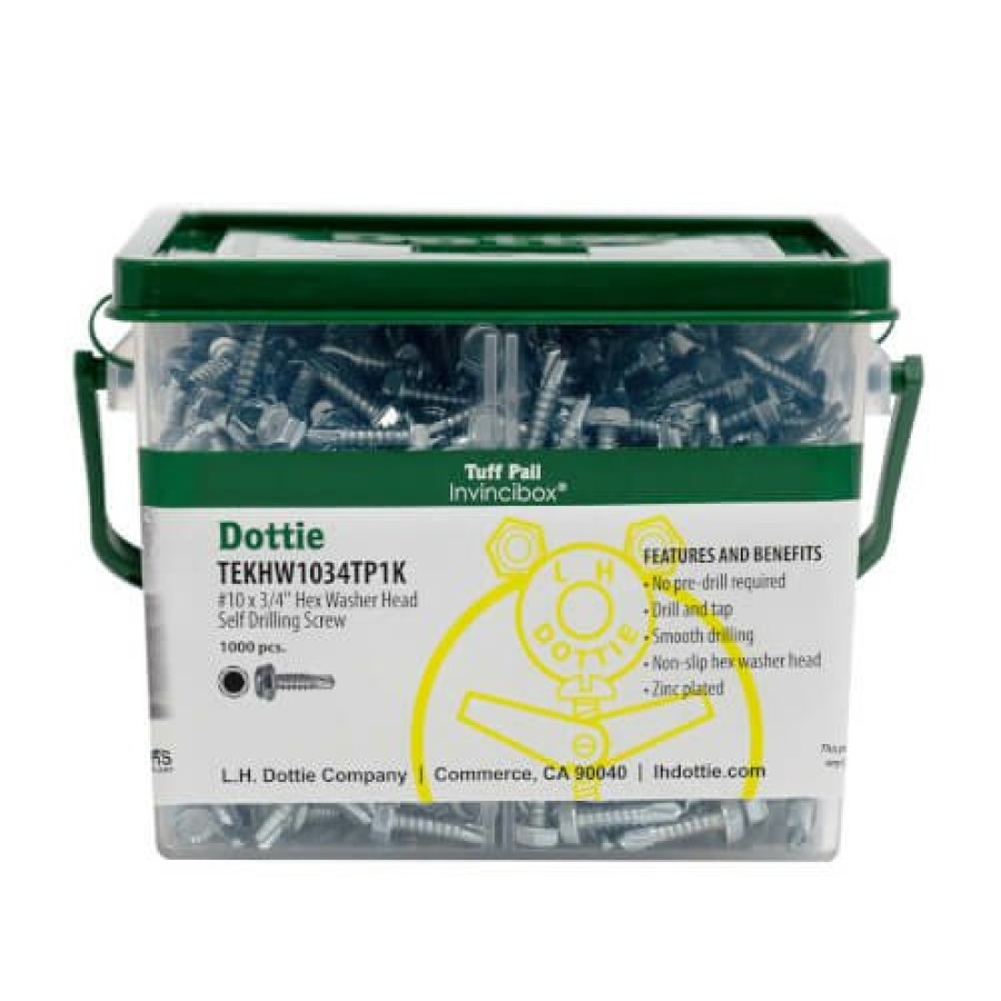 Plumbing LH Dottie Screws | #10 X 3/4" Hex Washer Head Self Drilling Screw Tuff Pail (Pack Of 1000)