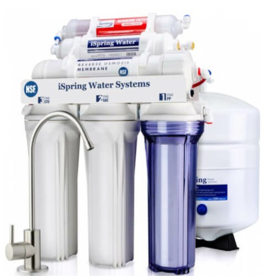 Plumbing iSpring Under Sink Systems(Point Of Use) | 6 Stage Nsf Certified Under Sink Reverse Osmosis Drinking Water Filter System W/ Brushed Nickel Faucet