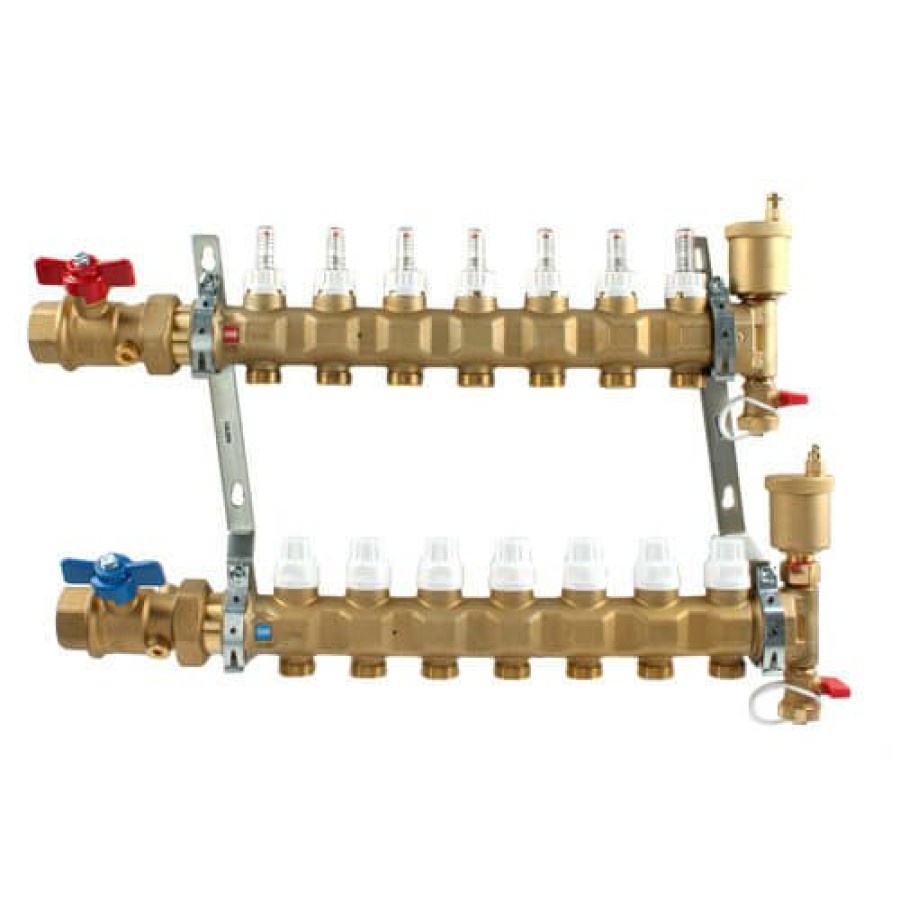 Pex Caleffi Caleffi Manifolds & Accessories | 1" Twistflow Manifold W/ Temp Gauge (7 Outlets)