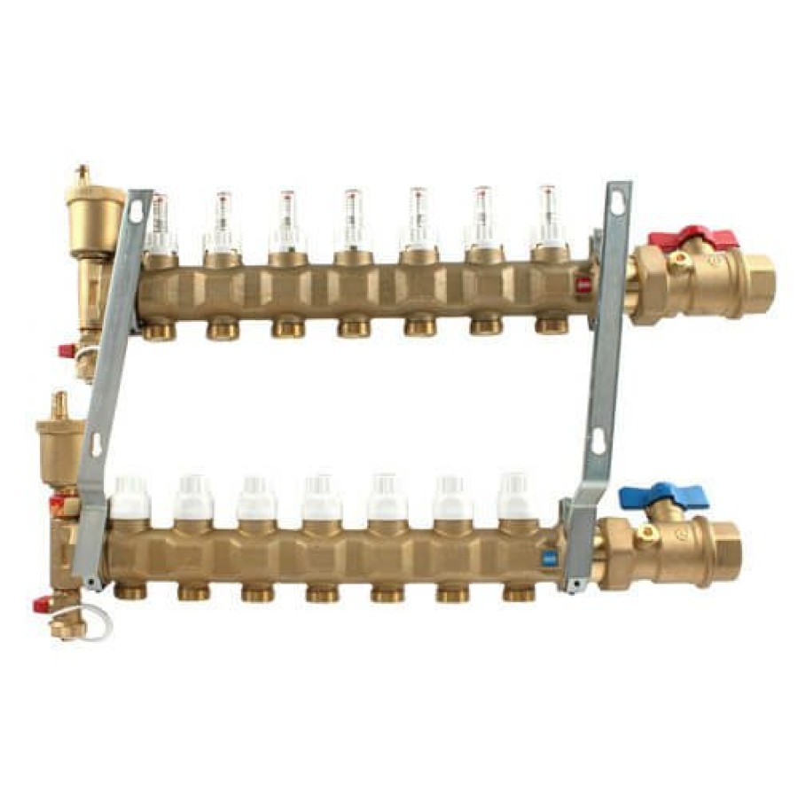 Pex Caleffi Caleffi Manifolds & Accessories | 1" Twistflow Manifold W/ Temp Gauge (7 Outlets)