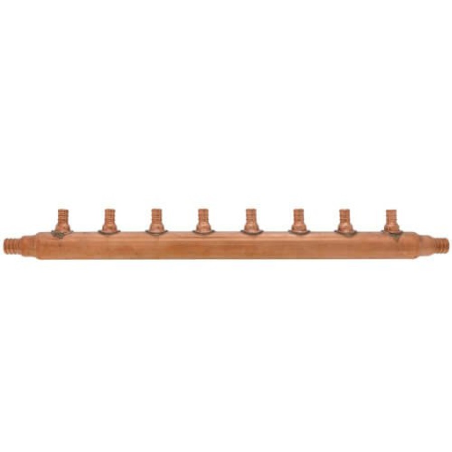 Pex Bluefin Copper Manifolds | 3/4" Pex Crimp Copper Manifold W/ 1/2" Pex Crimp Outlets (8 Outlets)