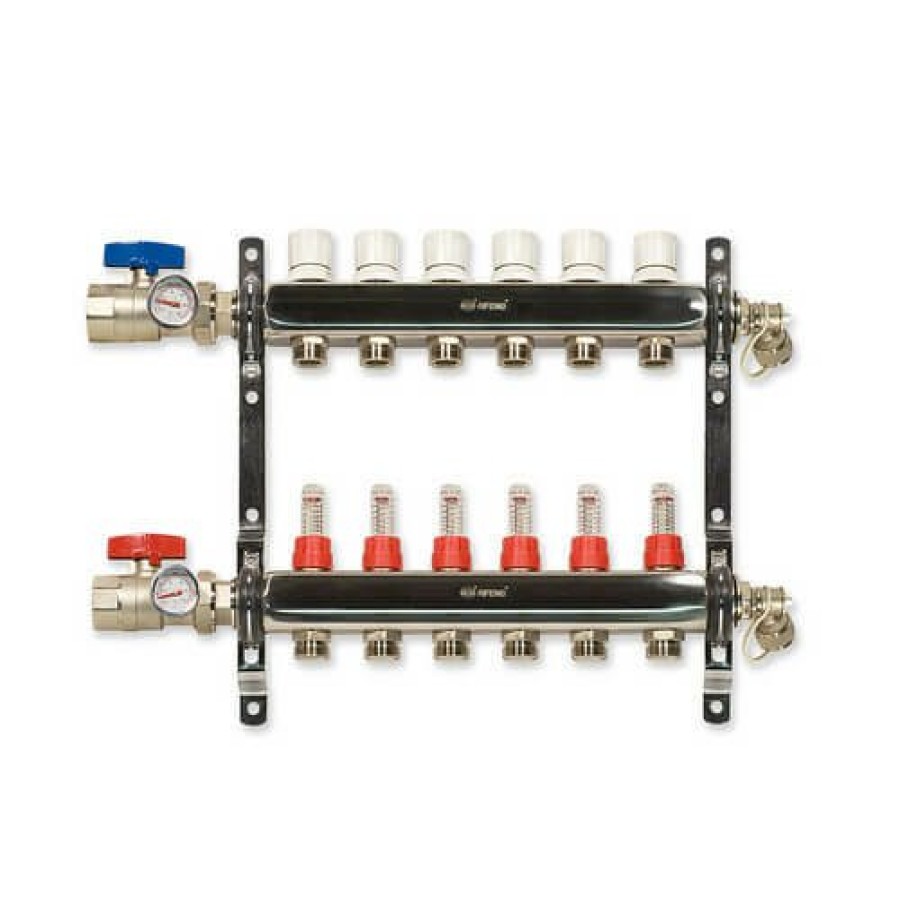 Pex Bluefin Bluefin Radiant Heat Manifolds | 6 Loop Stainless Steel Manifold Package (1/2" Pex-Al-Pex)