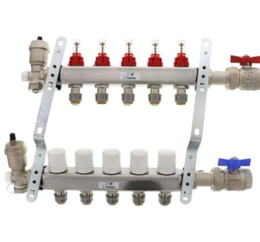 Pex SharkBite Sharkbite Push-Fit Radiant Manifolds | 5 Loop Stainless Steel Radiant Heat Manifold W/ 1/2" Sharkbite Loops