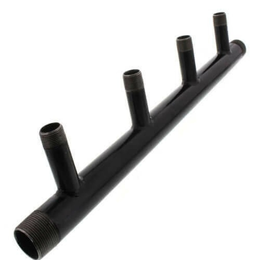 Heating Everflow Boiler Headers | 2" Black Steel Boiler Header With 1" Outlets (4 Branches)