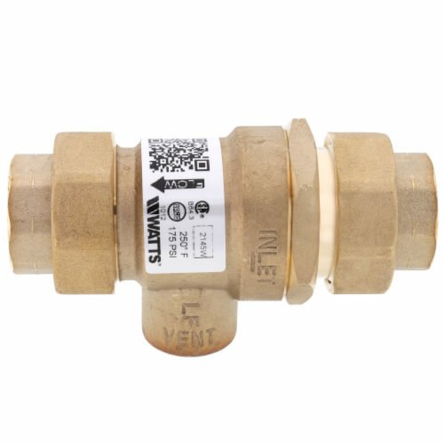 Plumbing Watts Dual Checks | 3/4" Lf9D Female Union Forged Brass Dual Check W/ Intermediate Atmospheric Vent (Lead Free)