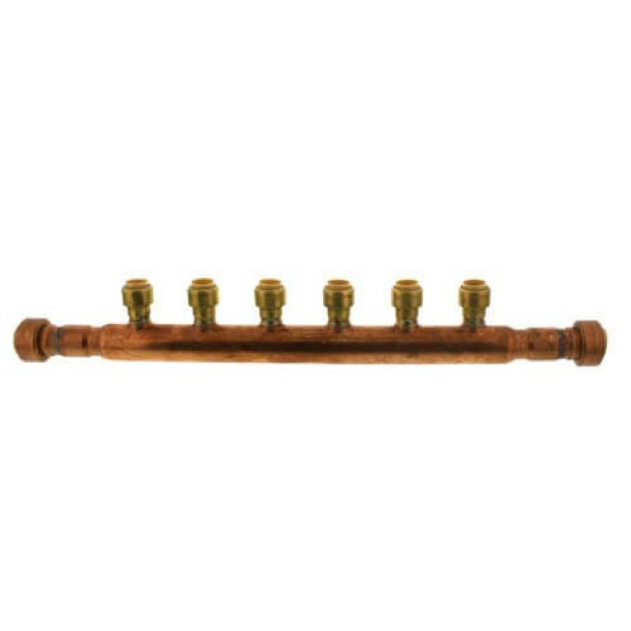 Pex Sioux Chief Push-Fit Manifolds | 3/4" Open Copper Manifold W/ 1/2" Push-Fit Outlets (6 Outlets)