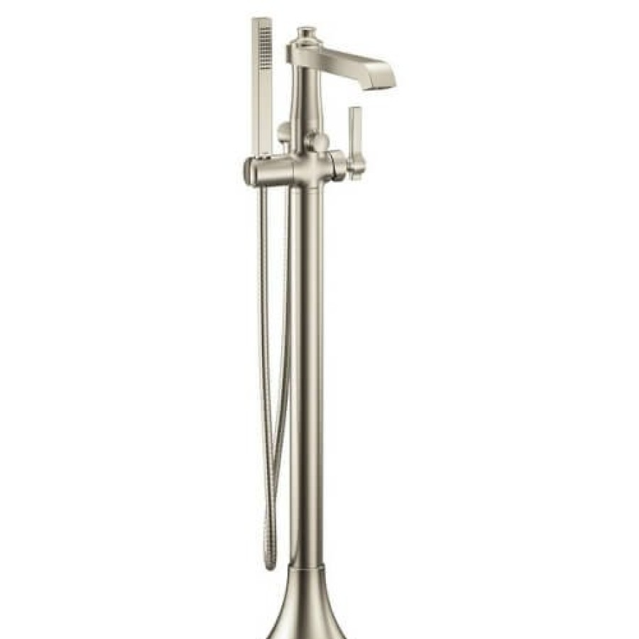 Plumbing Moen Bathtub Faucets | Flara Single Handle Floor Mounted Tub Filler W/ Hand Shower (Brushed Nickel)