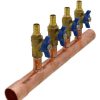 Pex Bluefin Copper Manifolds | 1" Male Sweat X Female Sweat Copper Manifold W/ 1/2" Pex Crimp Ball Valves, Lead Free (4 Outlets)