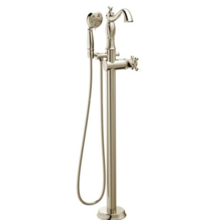 Plumbing Delta Bathtub Faucets | Cassidy Single Handle Floor Mount Tub Filler Trim W/ Hand Shower, No Handles Included (Polished Nickel)