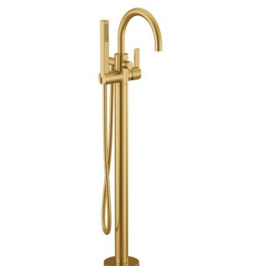 Plumbing Moen Bathtub Faucets | Cia Single Handle Floor Mounted Tub Filler W/ Hand Shower (Brushed Gold)