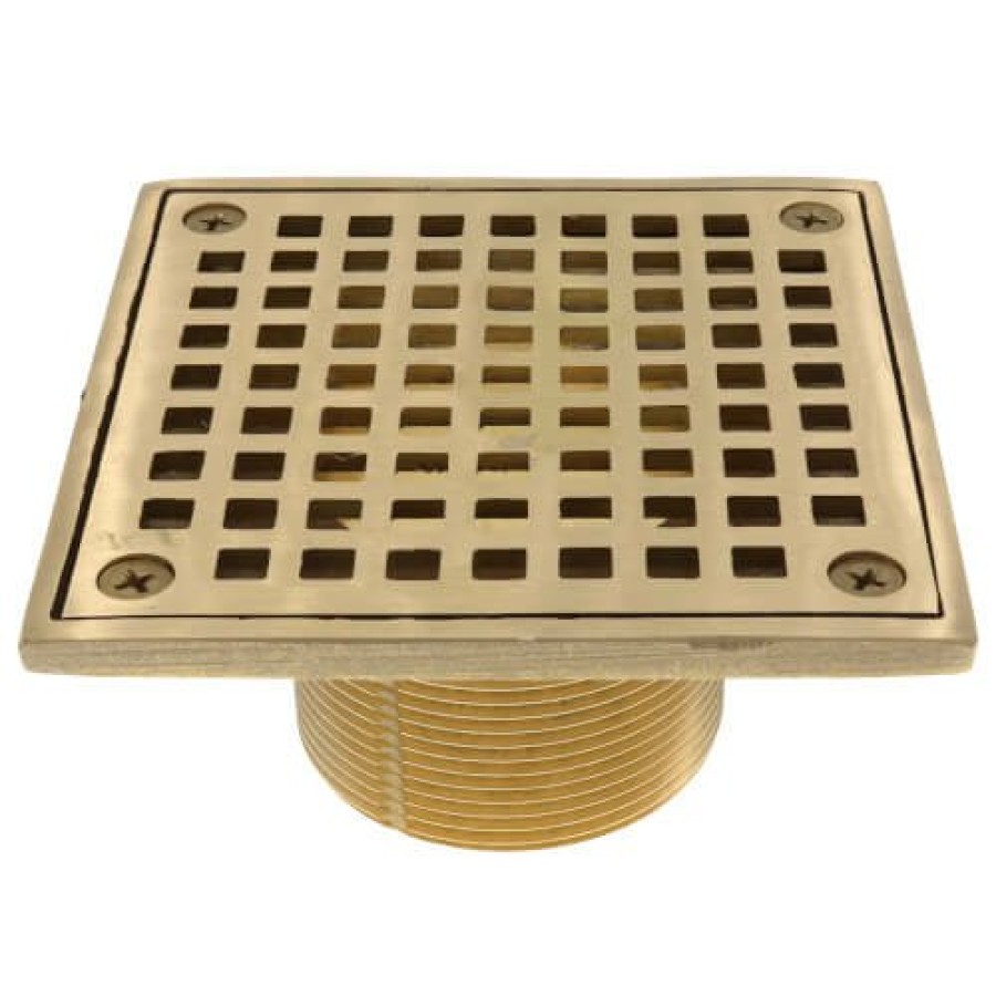 Plumbing Jones Stephens Strainers | 4" Square Polished Brass Strainer W/ 2" Brass Spud